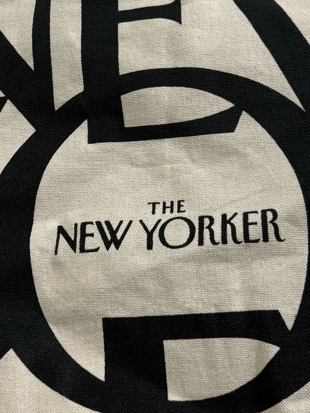 The New Yorker Cream & Black Logo Canvas Tote Bag